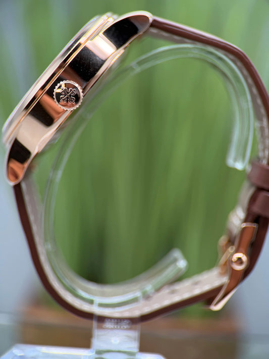Patek Philippe Complications Calatrava Pilot Travel Time Brown Sunburst Dial on Strap 5524R-001 Complete