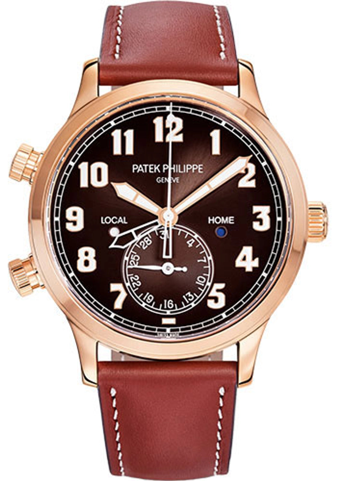 Patek Philippe Complications Calatrava Pilot Travel Time Brown Sunburst Dial on Strap 5524R-001 Complete