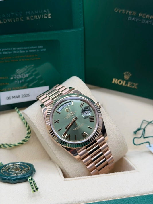 Rolex Day-Date 40 Olive Green Roman Dial on President 228235