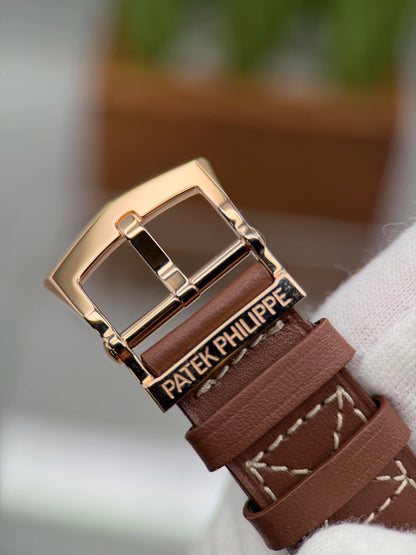 Patek Philippe Complications Calatrava Pilot Travel Time Brown Sunburst Dial on Strap 5524R-001 Complete