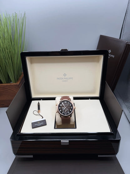 Patek Philippe Complications Calatrava Pilot Travel Time Brown Sunburst Dial on Strap 5524R-001 Complete
