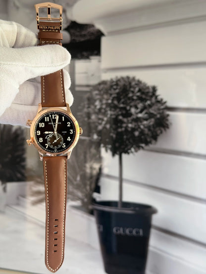 Patek Philippe Complications Calatrava Pilot Travel Time Brown Sunburst Dial on Strap 5524R-001 Complete