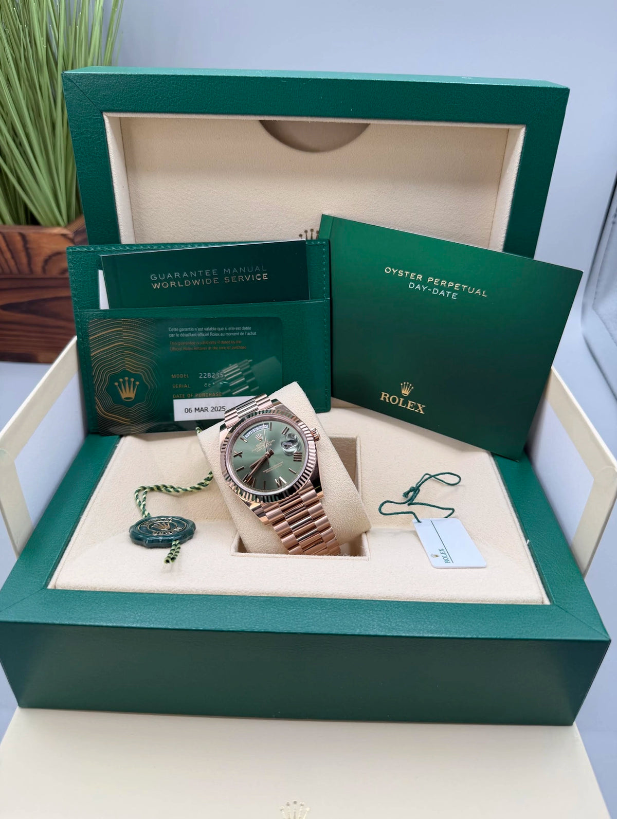Rolex Day-Date 40 Olive Green Roman Dial on President 228235