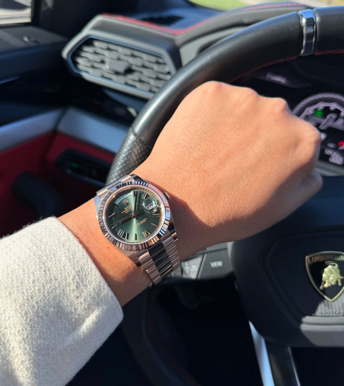 Rolex Day-Date 40 Olive Green Roman Dial on President 228235