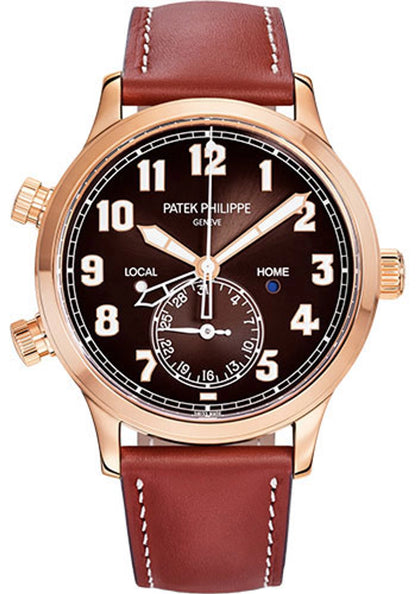 Patek Philippe Complications Calatrava Pilot Travel Time Brown Sunburst Dial on Strap 5524R-001 Complete